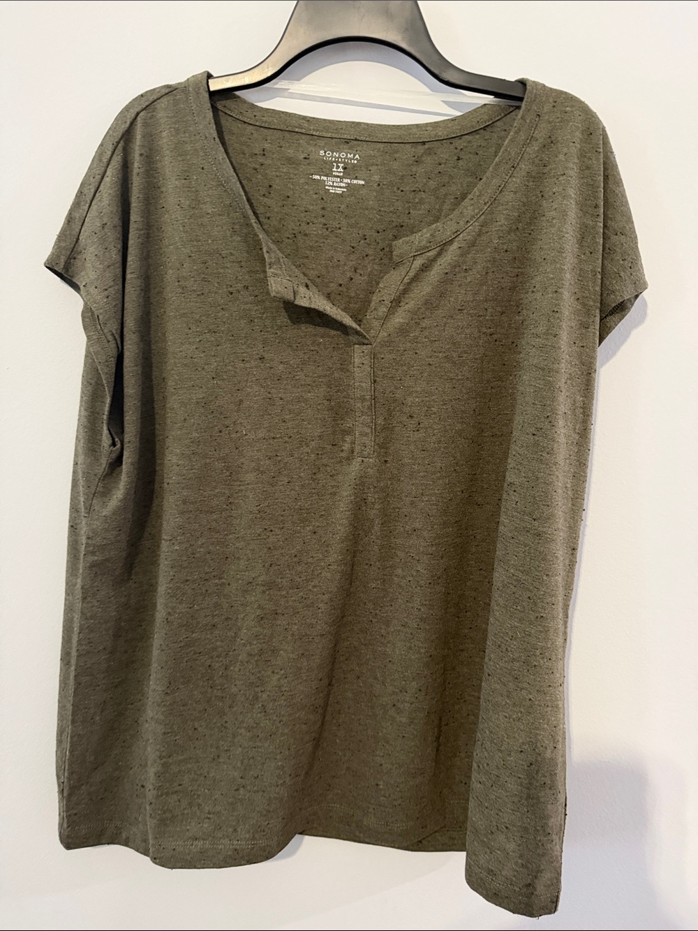 Sonoma Olive Split-Neck Short Sleeve Tee